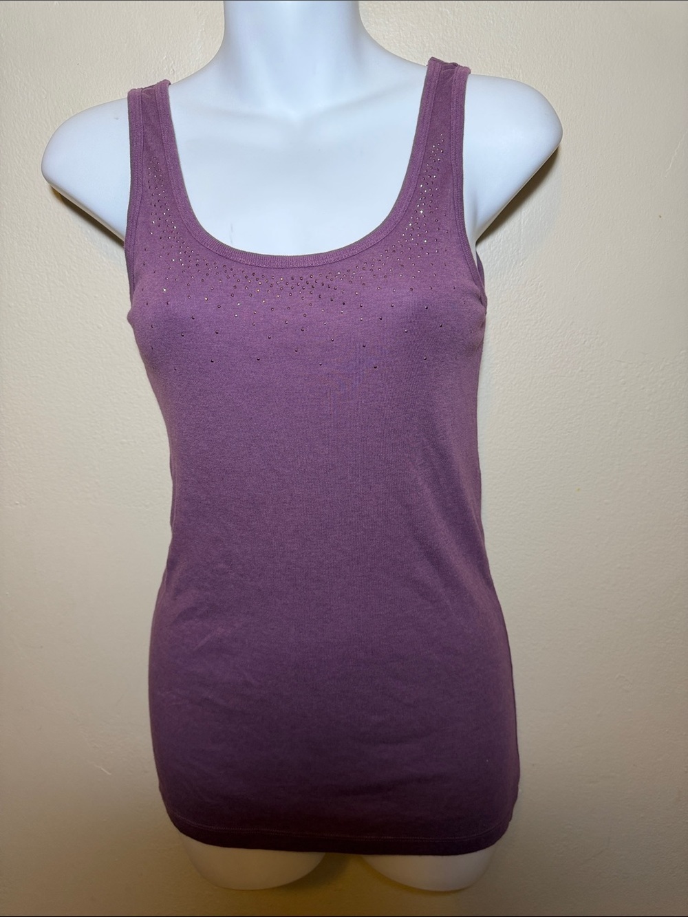 Women's Purple Embellished Scoop Neck Tank Top